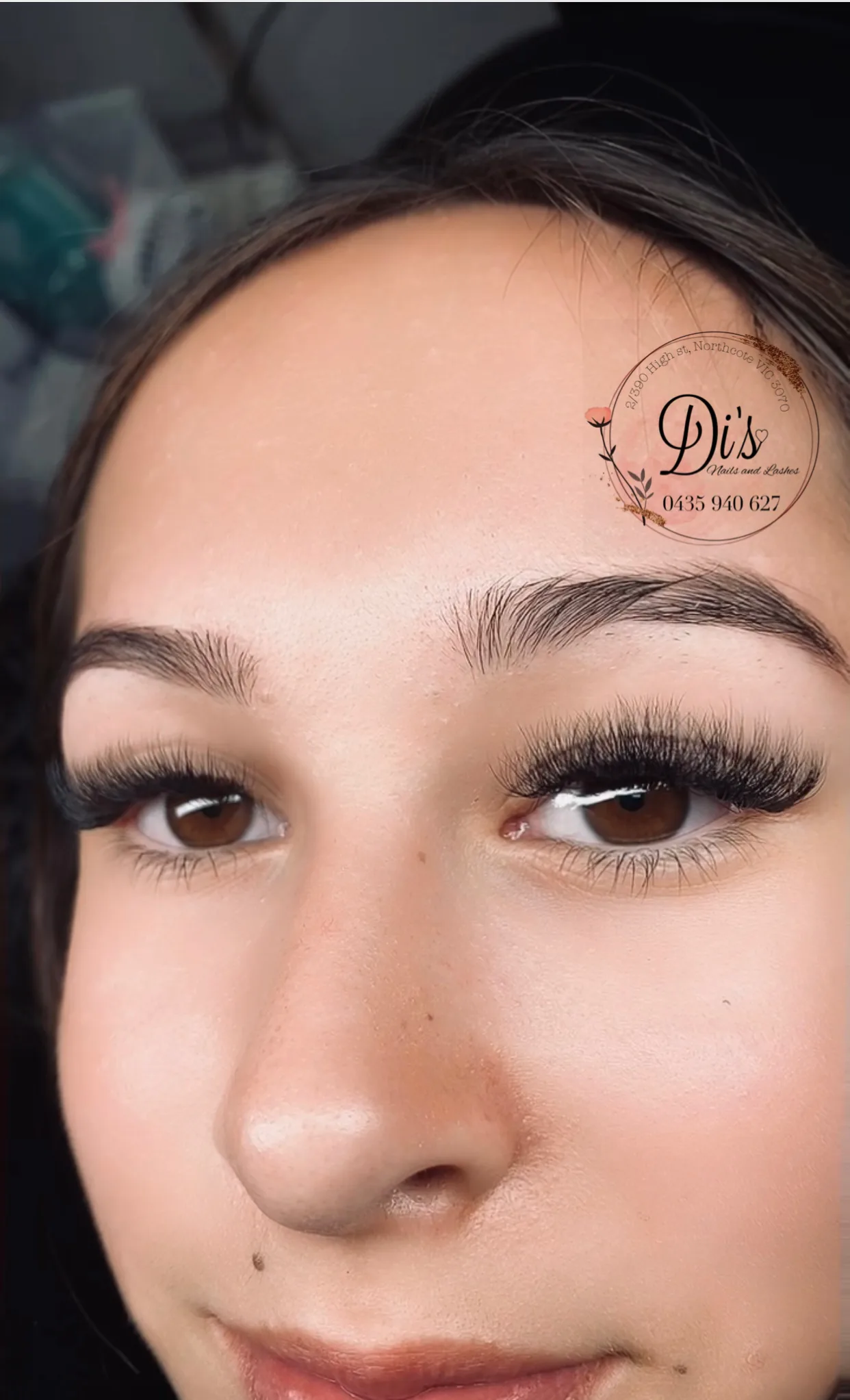 Volume eyelash extension result showing full lash set